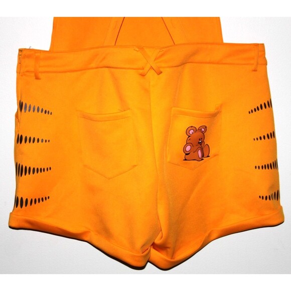 Hot Topic Nickelodeon Garfield Cat Face Orange Overall Shorts Suspenders Costume - Picture 7 of 16